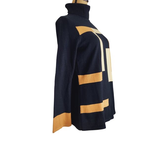 Luxe 360 Women’s Colorblock Bell Sleeve Turtleneck Pullover Sweater Size Small - Picture 5 of 7